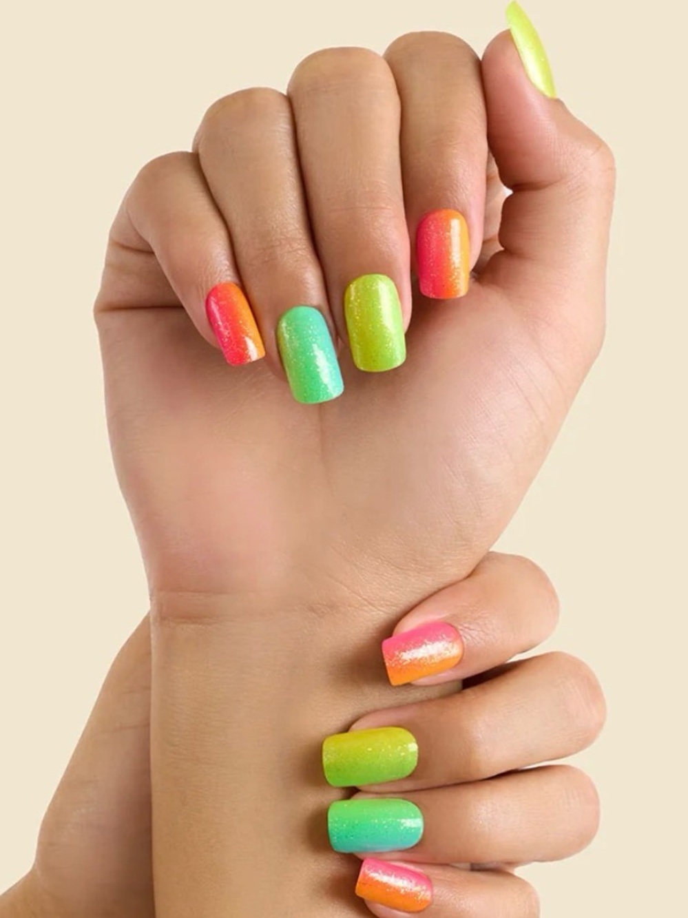 Kleo Press-On Gel Nails - Neon Orange & Yellow Ombre
